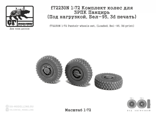 f72230N 1:72 Комплект колес для ЗРПК Панцирь (Под нагрузкой, Бел-95, 3d печать)