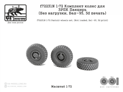 f72231N 1:72 Комплект колес для ЗРПК Панцирь (Без нагрузки, Бел-95, 3d печать)